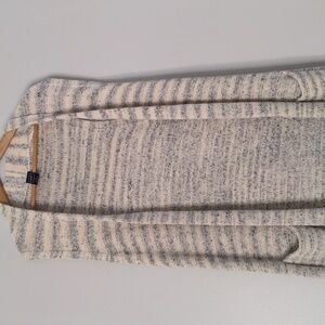 Gap Knit Duster Sleeveless Women's Large White Blue Cotton Blend Pockets